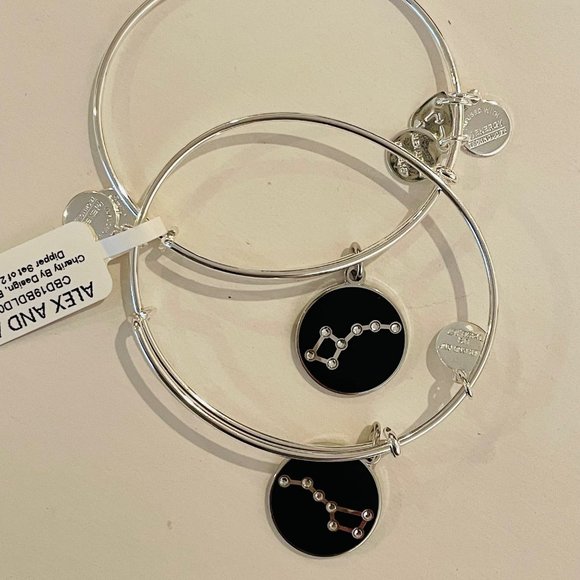 Alex and Ani Big and Little Dipper,shiny silvertone, black enamel, set of 2 - Picture 6 of 16